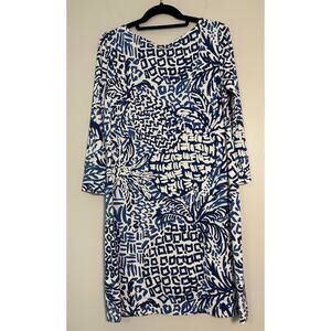 Lilly Pulitzer Blue Indigo Home Slice Sophie Pineapple Knit Boat Neck Dress Med